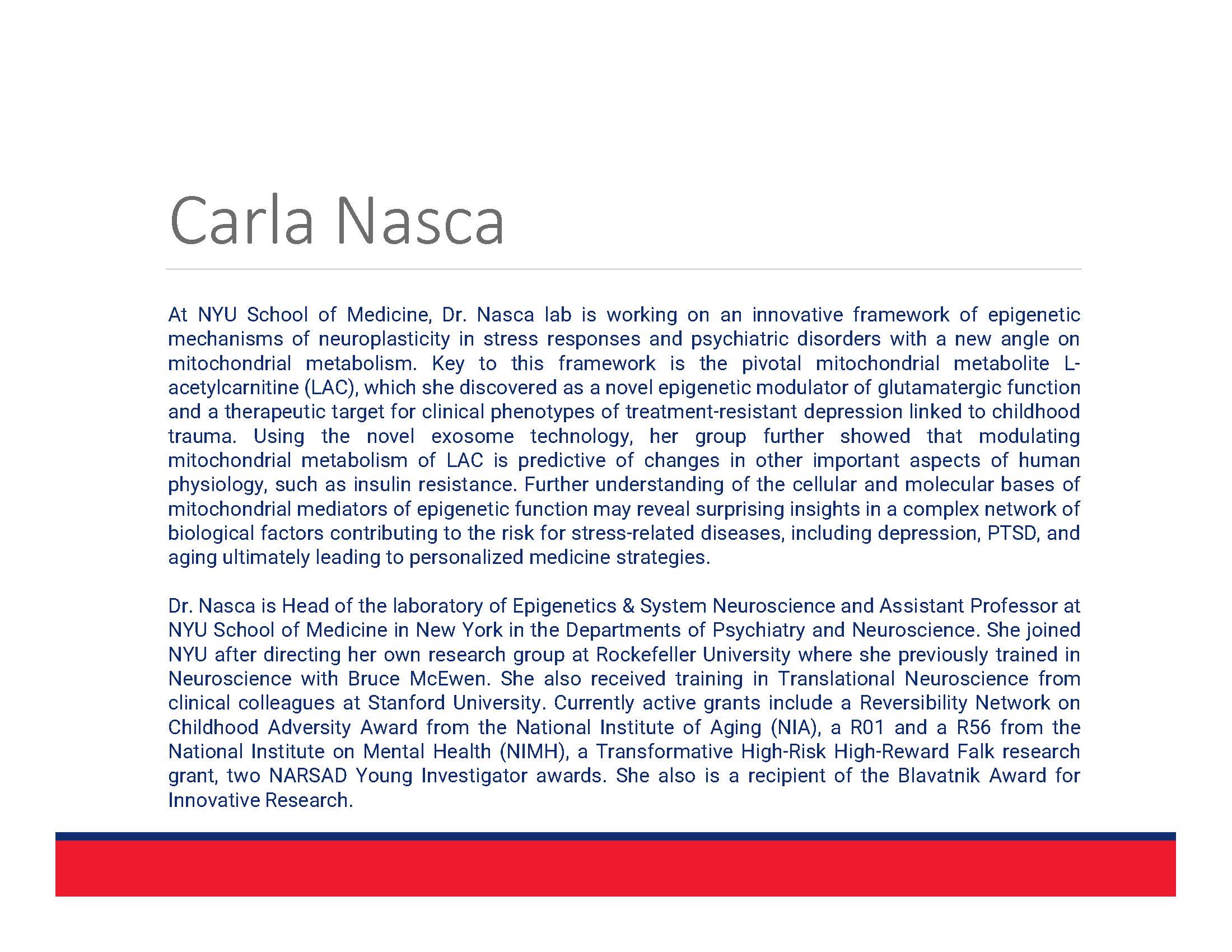 Conférence du Dr Nasca Département de neurosciences